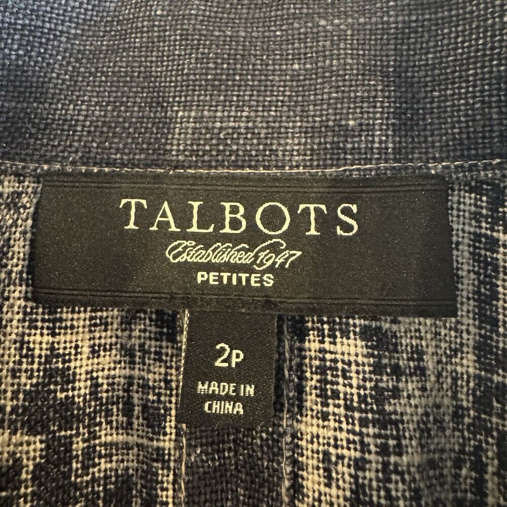 Talbots Petites Classic Mandarin Collar Dark Blue Linen Blazer Jacket 2P - Picture 4 of 8
